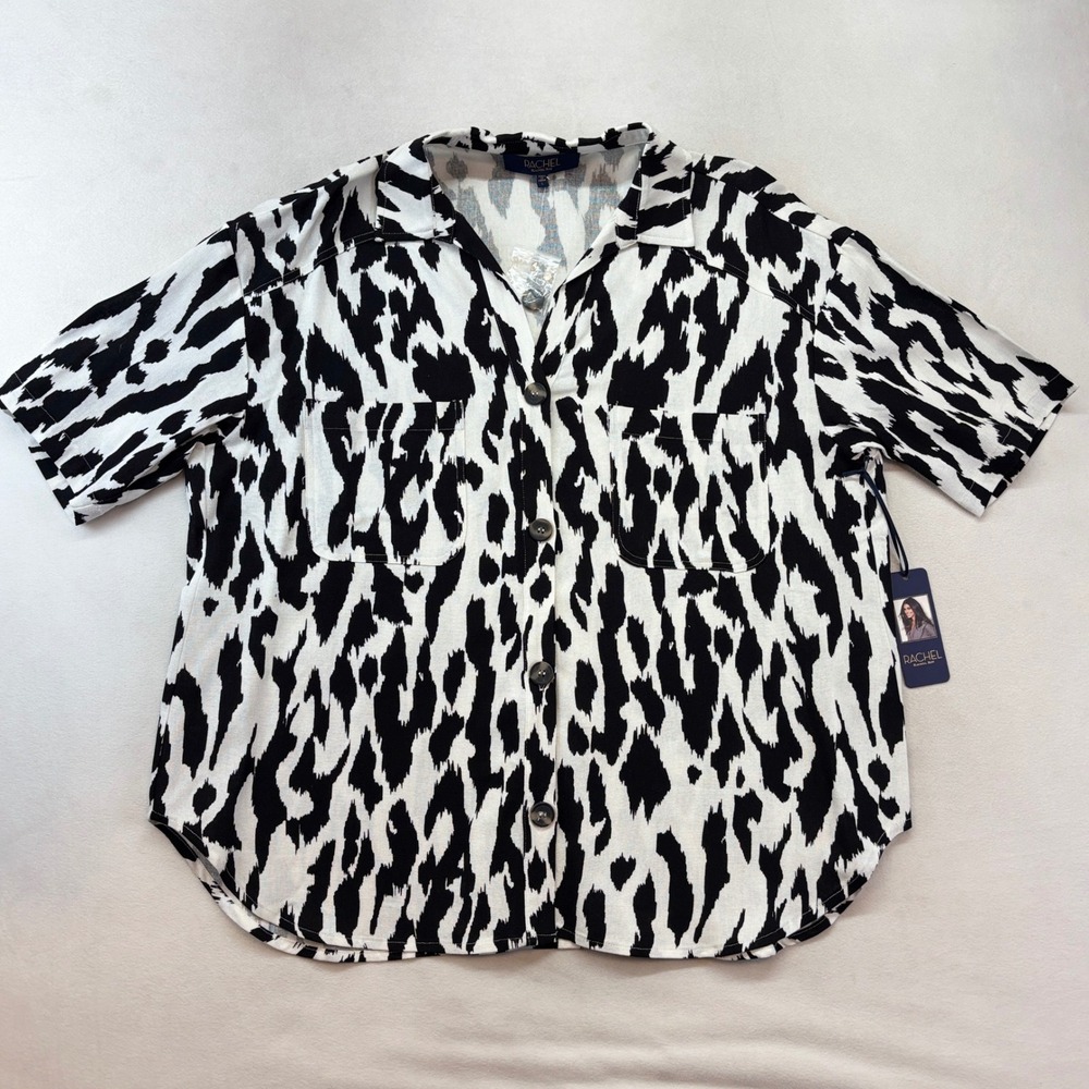 Rachel Rachel Roy Button Down Shirt Womens Large Black White Animal Print New